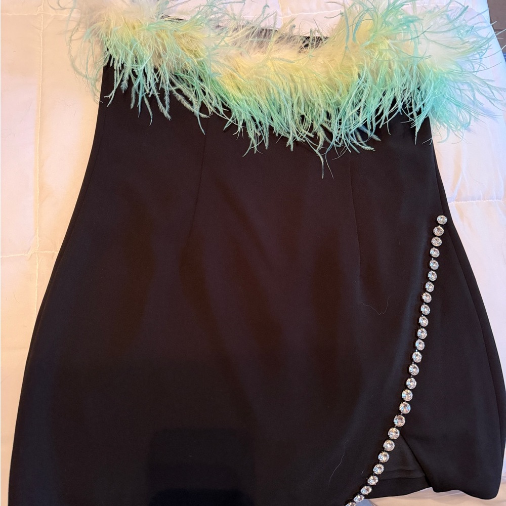 Self-Portrait Feather-trimmed crystal-embellished crepe mini dress - Picture 6 of 7